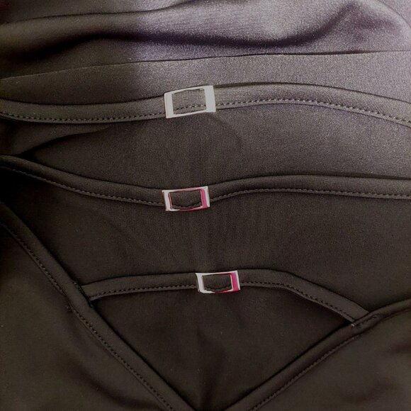 NWT Commense Black Halter Neck Midi Dress With Back Cutout & Slit~Stretchy~SMALL - Picture 4 of 8